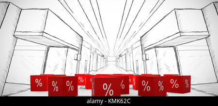 Vektor Symbol der Prozentsatz Symbol gegen Skizze der Mall Stockfoto