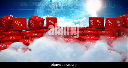 Vektor Symbol der Prozentsatz Symbol gegen Gehirn Schnittstelle in Blau mit binären Code Stockfoto