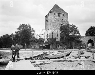 Visby Ring Wall (Visby ringmur) 16001000542161 ist eine historische mittelalterliche Verteidigungsmauer in Visby, Schweden. Die Mauer stellt die Befestigungsanlagen dar, die einst die Stadt schützten und zum UNESCO-Weltkulturerbe gehören. Stockfoto