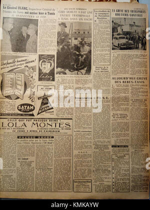 Cover von "La Presse de Tunisie" aus dem Jahr 1956, Ausgabe 31, in dem die Rolle der Zeitung bei der Berichterstattung über bedeutende Ereignisse während der Zeit nach der Unabhängigkeit in Tunesien dargestellt wird. Bildquelle: [INSERT Source] (Quelle einfügen). Stockfoto
