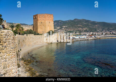 Der Rote Turm (Kizil Kule), Sehenswürdigkeiten von Alanya, Türkische Riviera, Türkei Stockfoto