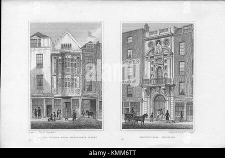 Sir Paul Pindar's House, Bishopsgate Street, der Mercer Hall, Cheapside, Gravur 'Metropolitan Verbesserungen oder London im 19. Jahrhundert", London, England, Großbritannien 1828 Stockfoto