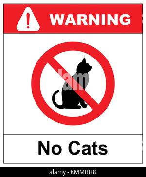 Keine Katzen. Das Verbot der Anmeldung oder Eintragung der Haustiere an dieser Stelle oder Territorium. Vector Illustration isoliert auf Weiss. Warnung rotes Verbotssymbol Stock Vektor