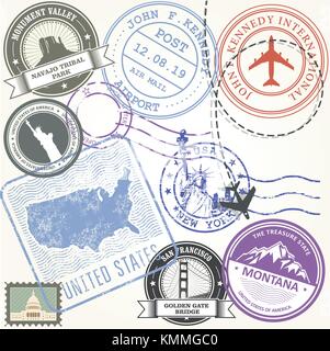 Usa reisen Stempel Set - USA Reise Symbole Stock Vektor