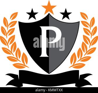 Emblem star ribbon Schild erste p Stock Vektor