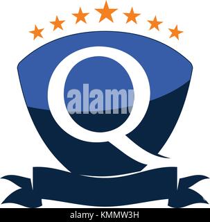 Emblem star ribbon Schild initial q Stock Vektor