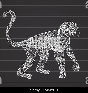 Dekorative hand gezeichnete Skizze der Affe in zentangle Stil. Vector Illustration mit Ornament, am schwarzen Brett. Stock Vektor