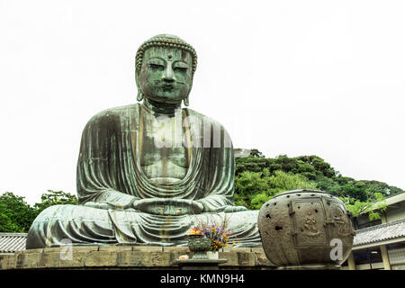 Der große Buddha Daibutsu (Amida Buddha) Der Kotokuin Tempel in Kamakura, Tokio, Japan. auf weißem Hintergrund Stockfoto