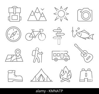 Camping Linie Symbole Stock Vektor