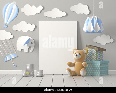 Glückliche Kindheit, Mock up leer Poster an der Wand der Kinderzimmer. Stockfoto