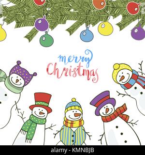 Weihnachtskarte mit lustigen Schneemännern Stock Vektor