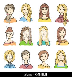 Vektor einrichten von verschiedenen farbigen weiblichen Symbole Stock Vektor