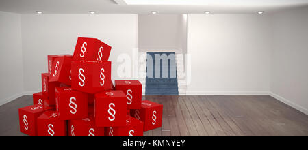 Vektor Icon von Abschnitt Symbol gegen weiße Zimmer mit Treppen Vektor Icon von Abschnitt Symbol auf Blöcken Stockfoto