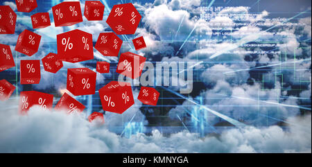 Vektor Zeichen der Prozentsatz gegen idyllischen Blick auf helle Sonne über cloudscape während der sonnigen Tag Stockfoto