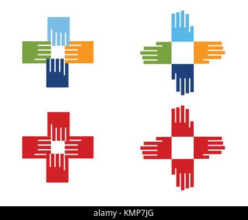Medial kreuz Gesundheit Symbol aus Händen und Menschen Unterstützung Stock Vektor
