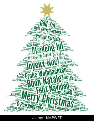 Frohe Weihnachten in verschiedenen Sprachen Wortwolke Stockfoto