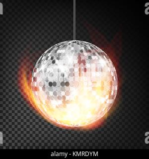 Silber Disco ball in Brand Vektor realistisch. Burning dance night club Ball. transparenter Hintergrund Abbildung Stock Vektor