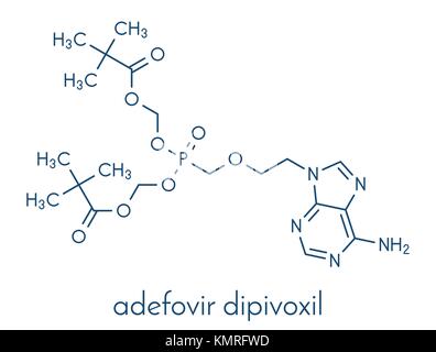 Adefovir dipivoxil Hepatitis B und Herpes-simplex-Virus (HSV) Droge Molekül. Skelettmuskulatur Formel. Stock Vektor