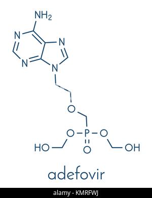 Adefovir Hepatitis B und Herpes-simplex-Virus (HSV) Droge Molekül. Skelettmuskulatur Formel. Stock Vektor