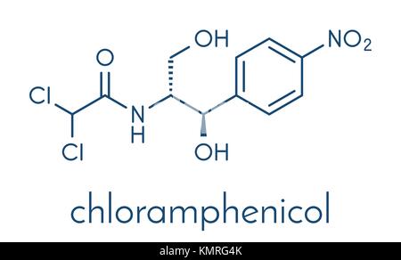 Chloramphenicol Antibiotikum Medikament Molekül. Skelettmuskulatur Formel. Stock Vektor