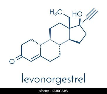 Levonorgestrel Pille Medikament Molekül. Skelettmuskulatur Formel. Stock Vektor