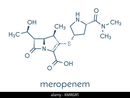 Meropenem Breitbandantibiotikum (Carbapenem-klasse), chemische Struktur der Skelettmuskulatur Formel. Stock Vektor