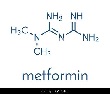 Metformin Diabetes Medikament (Biguanide gehörende) Molekül. Skelettmuskulatur Formel. Stock Vektor