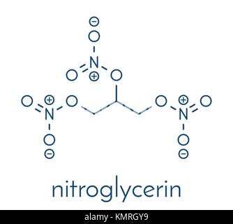 Nitroglyzerin (Nitro, Glyceryl trinitrate) Droge und explosiven Molekül. Skelettmuskulatur Formel. Stock Vektor