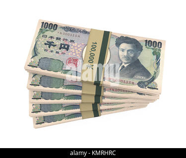 Stapel von 1000 Yen isoliert Stockfoto