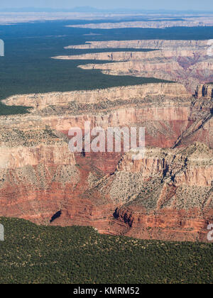 Luftaufnahme auf der Krempe am South Rim des Grand Canyon (USA), wo die Ebenen abrupt in die Schlucht fallen. Stockfoto