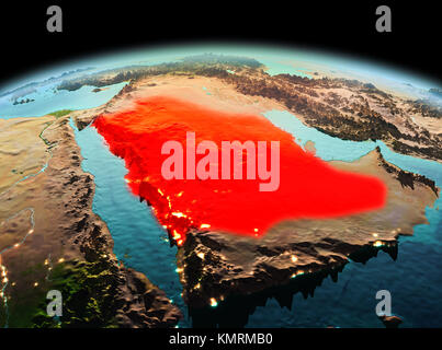 Morgen über Saudi-arabien in den rot markierten nach Modell des Planeten Erde im Weltraum. 3D-Darstellung. Elemente dieses Bild von der NASA eingerichtet. Stockfoto