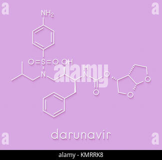 Darunavir HIV-Medikament (Protease Inhibitor Klasse) Molekül. Skelettmuskulatur Formel. Stockfoto