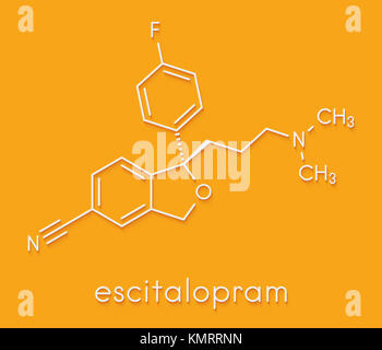 Escitalopram Antidepressivum Medikament (SSRI) Molekül. Skelettmuskulatur Formel. Stockfoto