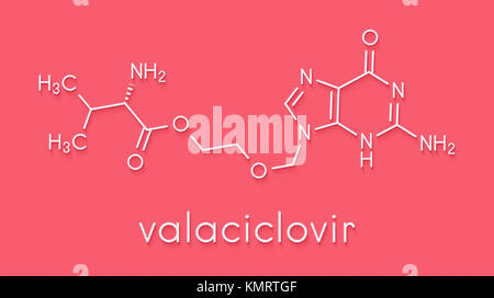 Valaciclovir (Valacyclovir) Herpes Infektion Droge Molekül. Skelettmuskulatur Formel. Stockfoto