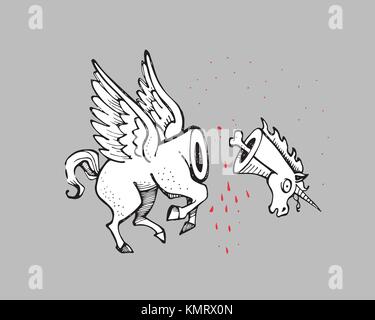 Hand gezeichnet vector Abbildung oder Zeichnung eines geköpften Einhorn Stock Vektor