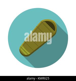 Flaches Design moderne vector Abbildung: Schlafsack Symbol, Camping und Wandern mit langen Schatten. Stock Vektor