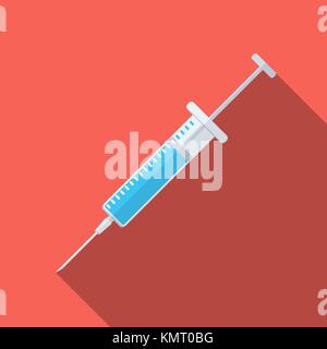 Flaches Design moderne Vector Illustration für medizinische Spritze Symbol mit langen Schatten. Stock Vektor