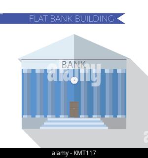 Flaches Design moderne Vector Illustration der Bank Gebäude Symbol, mit langen Schatten. Stock Vektor