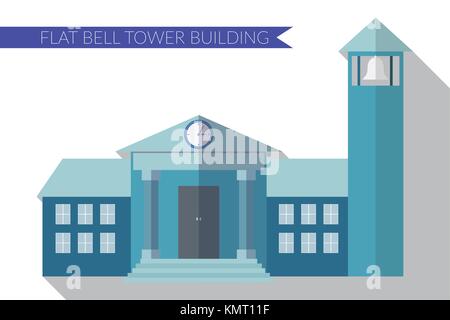 Flaches Design moderne vector Abbildung: Gebäude mit Glockenturm Symbol, mit langen Schatten. Stock Vektor