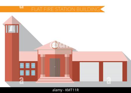 Flaches Design moderne Vector Illustration der Feuerwache Gebäude Symbol, mit langen Schatten. Stock Vektor