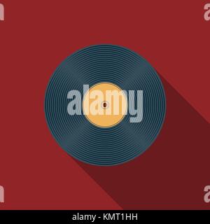 Flache design Vector vinyl record Symbol mit langen Schatten, isoliert Stock Vektor