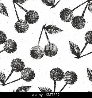 Kirschen Hand gezeichnet nahtlose Muster, Obst Hintergrund Vector Illustration Stock Vektor