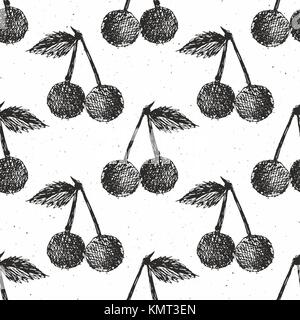Kirschen Hand gezeichnet nahtlose Muster, Obst Hintergrund Vector Illustration Stock Vektor