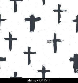 Kreuz Symbole nahtlose Muster grunge Hand gezeichnet christliche Kreuze, religiösen Zeichen, Symbole, Kruzifix symbol Vektor Illustration. Stock Vektor