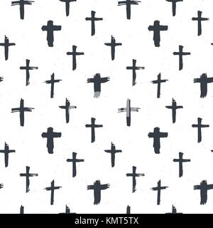 Kreuz Symbole nahtlose Muster grunge Hand gezeichnet christliche Kreuze, religiösen Zeichen, Symbole, Kruzifix symbol Vektor Illustration. Stock Vektor