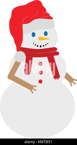 Santa Claus Weihnachten Schneemann mit Hut oder Mütze Schal und Karotten Nase auf weißem Hintergrund. Traditionelle Weihnachtsverzierung Icons und Symbole in Stock Vektor