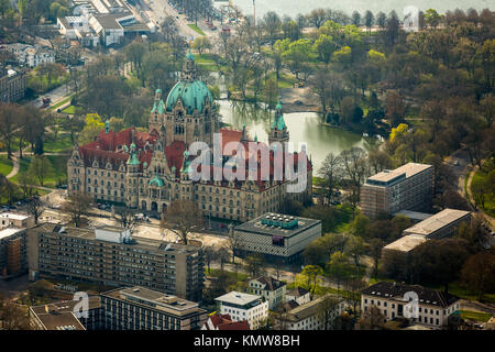 Neues Rathaus, Hannover Wahrzeichen, Wilhelmine, schlossähnlichen Prachtbau im eklektischen Stil, Stadtrat, Rathaus, Dom, Hannover, Landeshauptstadt, Stockfoto