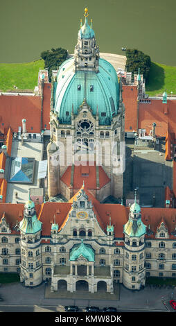 Neues Rathaus, Hannover Wahrzeichen, Wilhelmine, schlossähnlichen Prachtbau im eklektischen Stil, Stadtrat, Rathaus, Dom, Hannover, Landeshauptstadt, Stockfoto