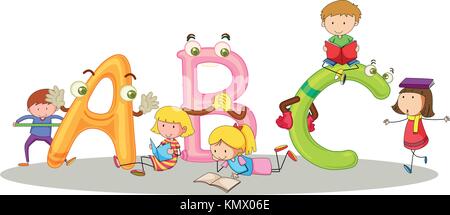 Deutsch Alphabete und glückliche Kinder Abbildung Stock Vektor