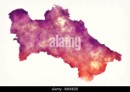 Turkmenistan aquarell Karte vor einem weißen Hintergrund Stockfoto